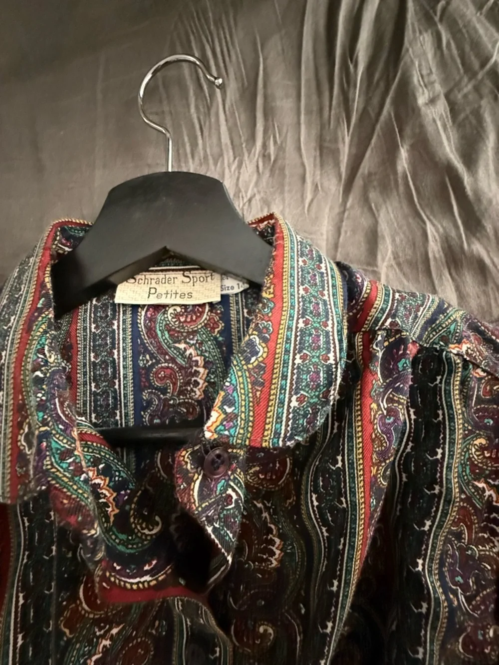 Paisley Print Long Sleeve Shirt Dress in Navy and Burgundy - Picture 4 of 13